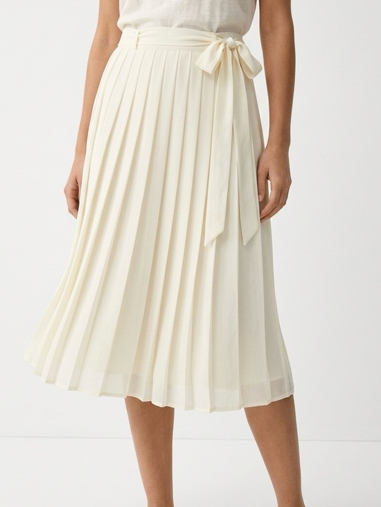 Modcloth Dresses & Skirts - ModCloth Cream Pleated Tie Waist Midi Skirt Size S New With Tags NWT
